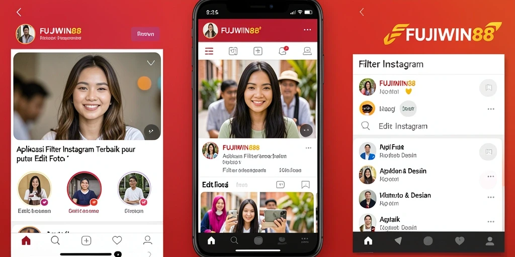 Tampilan antarmuka FUJIWIN88 dengan berbagai filter menarik untuk Instagram.