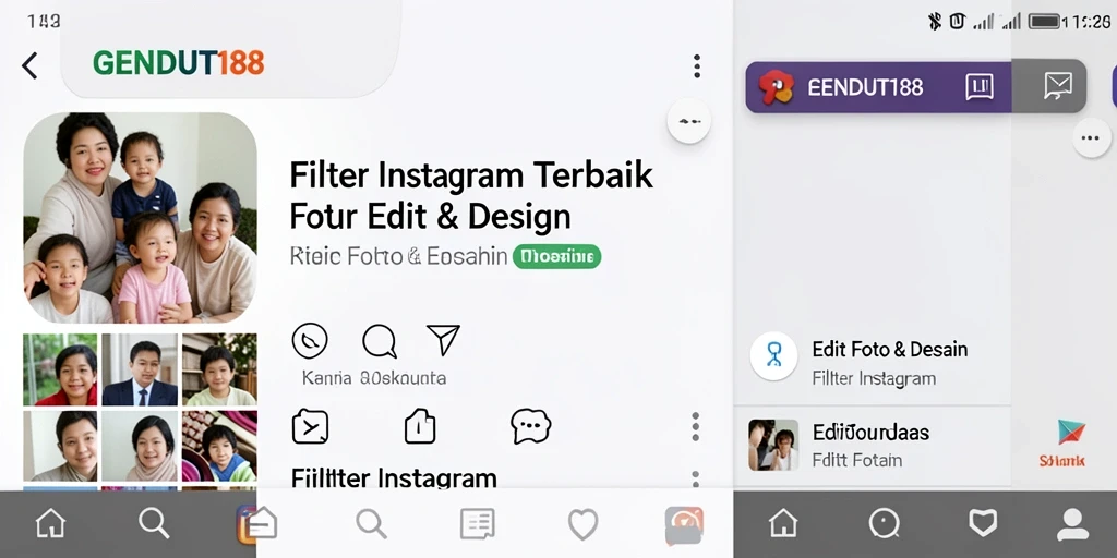 Tampilan antarmuka aplikasi GENDUT188 dengan berbagai filter Instagram.