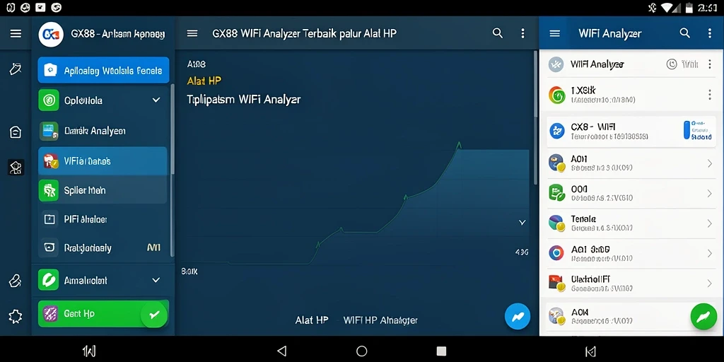 Antarmuka aplikasi GX88 yang menampilkan analisis WiFi secara real-time.