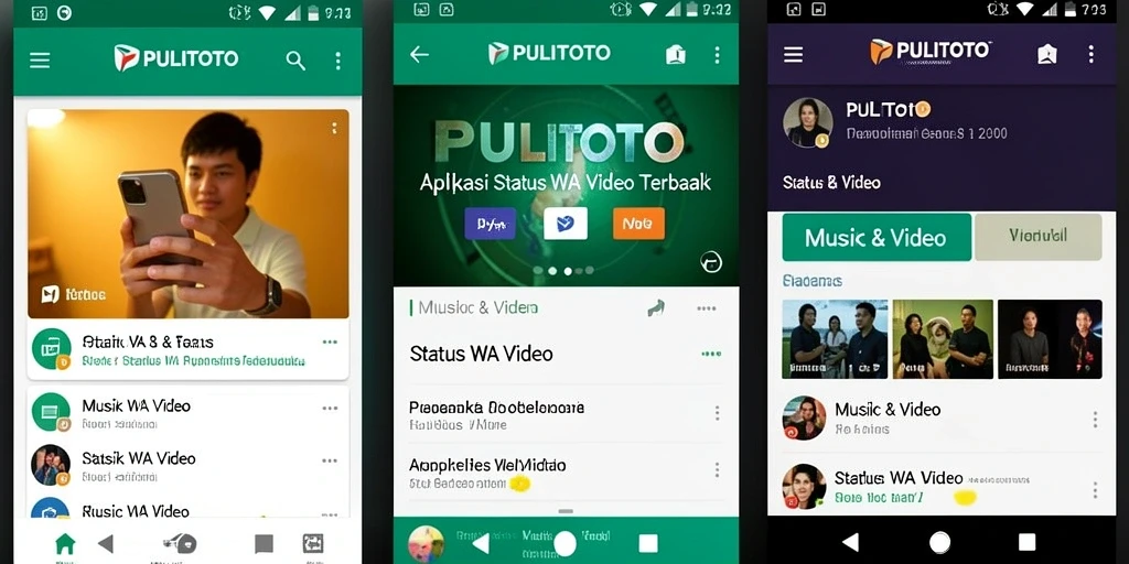 Tampilan antarmuka PULITOTO dengan fitur Status WA Video yang menarik.