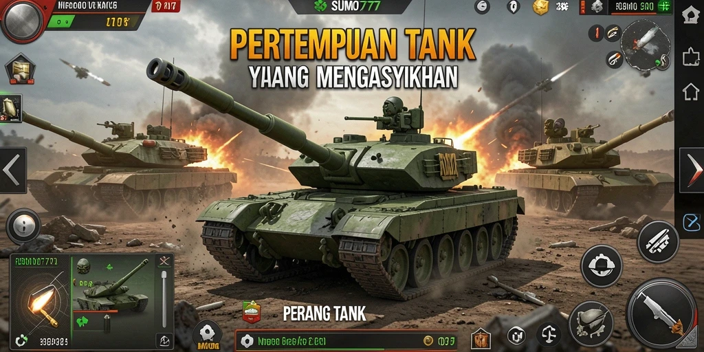 Tampilan antarmuka utama SUMO777 dengan fitur Perang Tank yang epik.