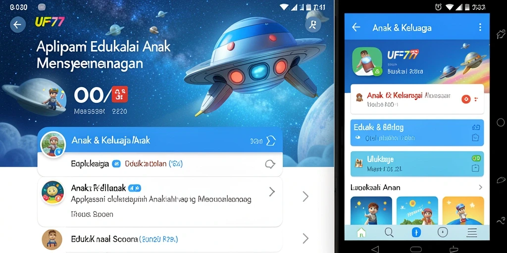 Antarmuka aplikasi UFO77 yang menarik dan mendidik untuk anak-anak.