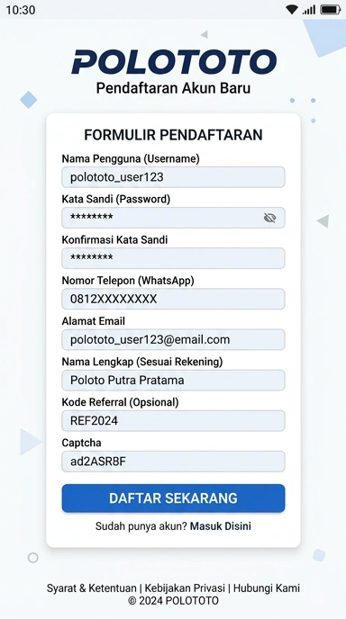 Panduan Registrasi Akun Baru di polototo